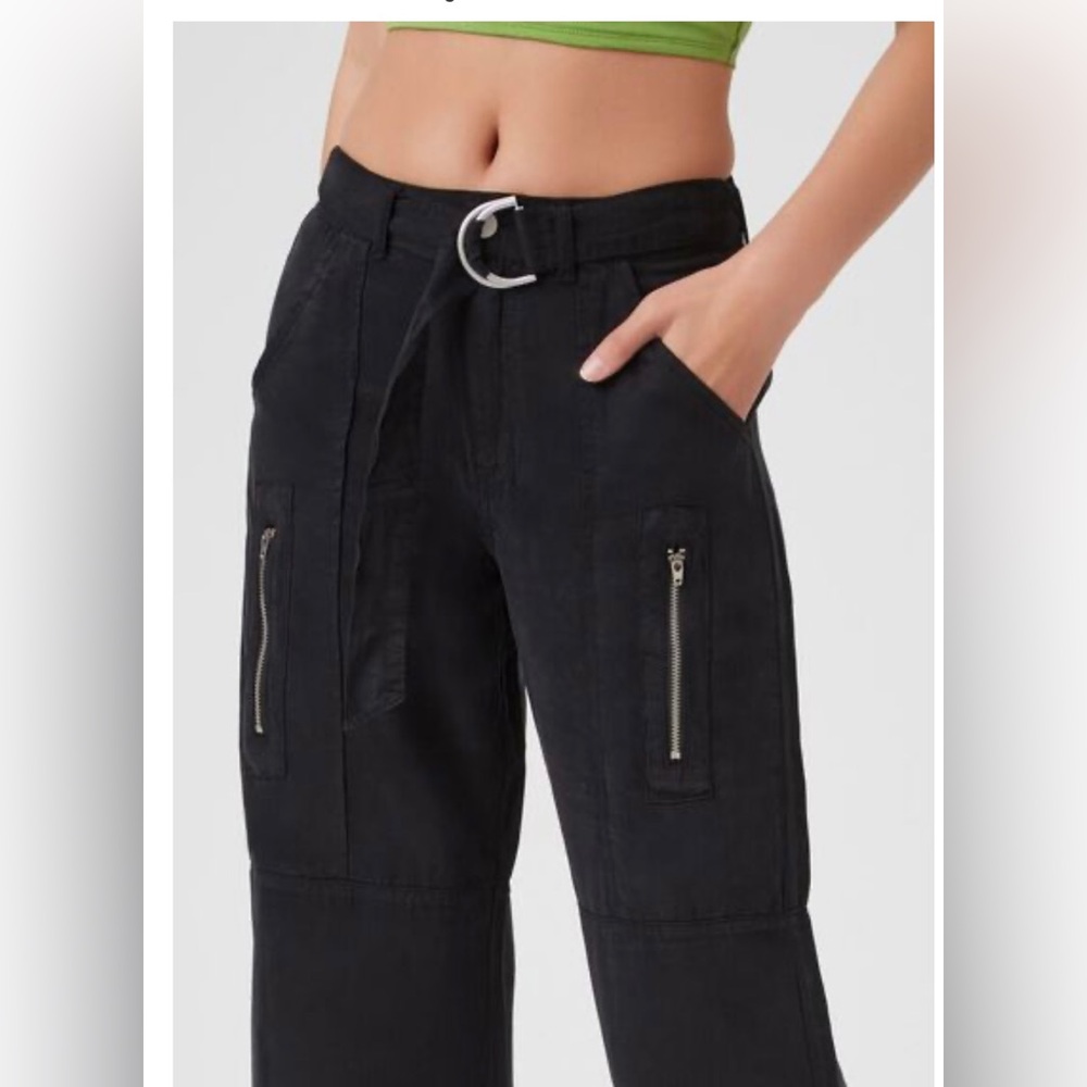 Black Utility Wide Leg Belted Pants - Picture 3 of 5